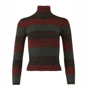 A.L.C. Mariel Sweater Striped Rib Knit High Neck (Merino + Metallic) - Size XS